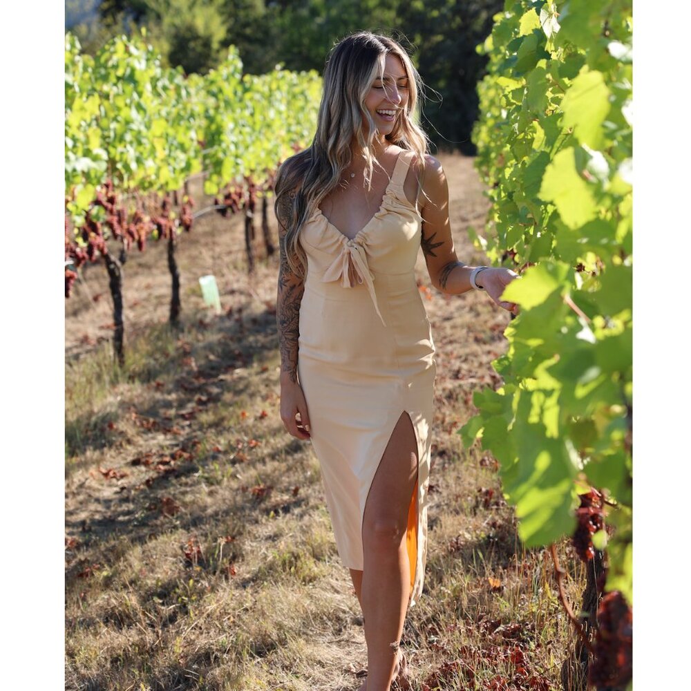 Abercrombie Pale Yellow Midi Wedding Guest Dress
